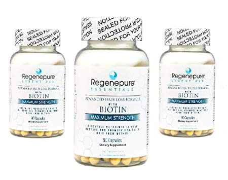 Regenepure Essentials Hair Loss Supplement - Vitamins for Hair Loss with Biotin for Hair Growth 3 Month Supply