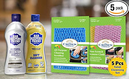 Bar Keepers Friend Cleaning Kit - Cooktop Cleaner, BKF Liquid Soft Cleanser, Non-Scratch Scrubbers for Kitchen, Bathroom, Rust, Home