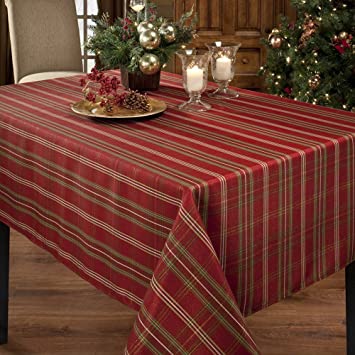 Benson Mills Christmasville Metallic Fabric Tablecloth, 60-Inch-By-84 Inch