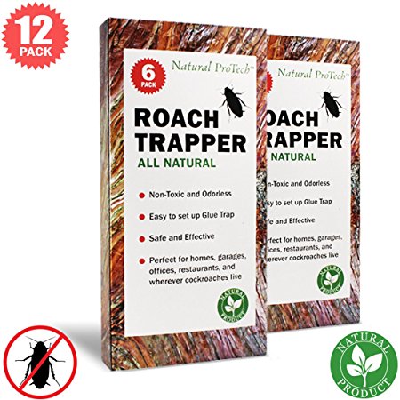 Natural ProTech Effective Cockroach Traps Sticky Glue with Bait - 12 pack Roach Traps Pet Safe for Indoor Use