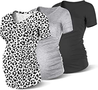 Rnxrbb Womens Summer Maternity T Shirts Short Sleeve Tops Pregnancy V Neck Clothes