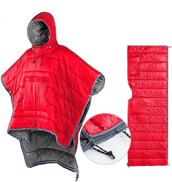 Thermal Poncho Wearable Hooded Blanket - Envelope Lightweight Camp Sleeping Bag Cloak Cape Windproof Compression Sack