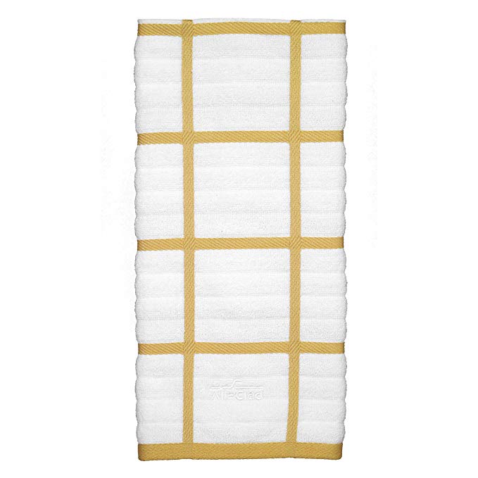 All-Clad Textiles 100-Percent Combed Terry Loop Cotton Kitchen Towel, Oversized, Highly Absorbent and Anti-Microbial, 17-inch by 30-inch, Checked, Dijon Yellow