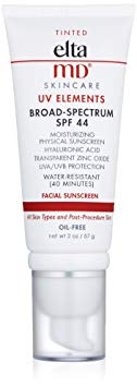 EltaMD UV Elements Tinted Facial Sunscreen Broad-Spectrum SPF 44, Water-Resistant, Oil-free, Dermatologist-Recommended Mineral-Based Zinc Oxide Sunscreen, 2.0 oz