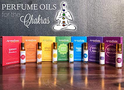 Aromafume 7 Chakra Essential Oil Blends Roll On Set (Ajna, Vishuddha, Anahata, Manipura, Muladhara, Sahasrara & Swadhistana) - PURE OILS For meditation, yoga, relaxation & chakra alignment