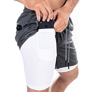 INNOLV Men's Workout Running Gym Shorts 2 in 1 Athletic 7" Shorts with Pockets and Zipper Pocket for Trainning