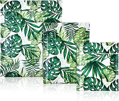 50 Pieces Metallic Padded Bubble Mailers Shipping Mailers Poly Mailers Foil Glitter Padded Envelopes Adhesive Seal Closure Envelopes Shipping Bags for Mailing Packing (Palm Tree Style, Green)