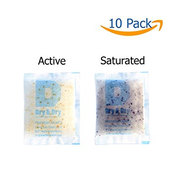 20 Gram [10 Packs] "Dry & Dry" Food Safe Orange Indicating(Orange to Dark Green) Mixed Silica Gel Packets - FDA Compliant