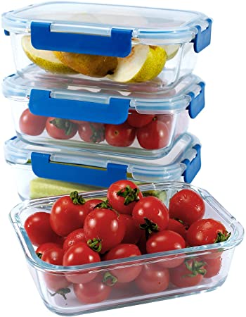 N / A Pyrex Glass Storage containers with lids Meal prep Food Storage Stain and Odor Resistant Easily Stackable BPA-Free for Oven Microwave and Dishwasher Safe(32 Ounce 4 Pack A)