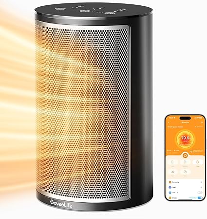 GoveeLife Smart Electric Heater, Low Energy Efficient, 24H Timer Fast Heater for Indoor Use with Thermostat, Wi-Fi App &Voice Remote Control, Ceramic Heater Safety for Home Room Office Desk Portable