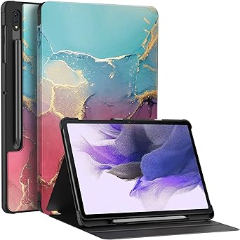 Soke Galaxy Tab S8 /S7 FE/S7 Plus Case with S Pen Holder [SM-X800/X806/T730/T736B/T970/T975] - Shockproof Stand Folio Case for Samsung Tab S8  2022/S7 FE 2021/S7 Plus 2020 12.4" Tablet,Sky Marble