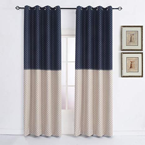 Cherry Home Star Print Curtains For Kids Thermal Insulated Curtains Blackout Room Darkening Drapes Grommet Top Panels Navy 52 by 102-Inch