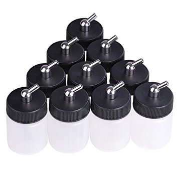 10 Plastic 22cc Single Action Airbrush Bottles Jars Lid Adapter Siphon Conector