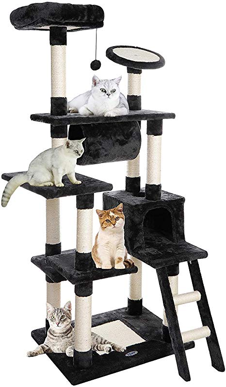 ZENY 61'' Cat Tree with Sisal Scratching Posts Perches Houses and Tunnel, Cat Tower Furniture Kitty Activity Center Kitten Play House
