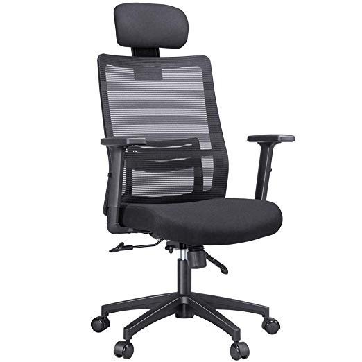 Yaheetech Ergonomic/Executive Office Chair with Adjustable Arms/Headrest & Lumbar Support High-Back Swivel Mesh Computer Chair Black