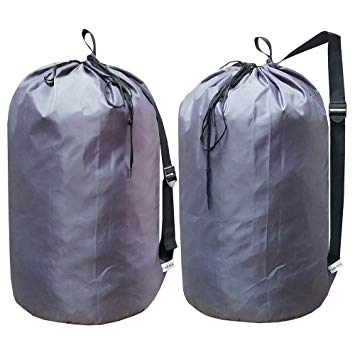 UniLiGis Laundry Bag Backpack with Strap, Nylon Dirty Clothes Shoulder Bag with Drawstring Closure, Tear Proof WashableLaundry Liners for Travel,Dorm Room,Dia 15x27 inches,Grey 2Pack