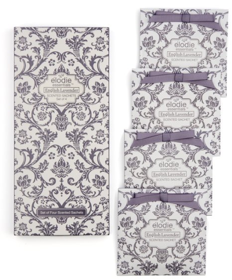 English Lavender Scented Sachets - Set of 4 Large Gift Boxed Sachets for Drawers and Closets - Royal Damask