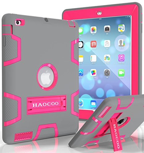 iPad Case, iPad 2/3/4 Case, HAOCOO [Youth Series] [Hot Fashion Colors] Three Layer Armor Defender Shockproof Rugged Hybrid Kickstand Protective Case for iPad 2/3/4