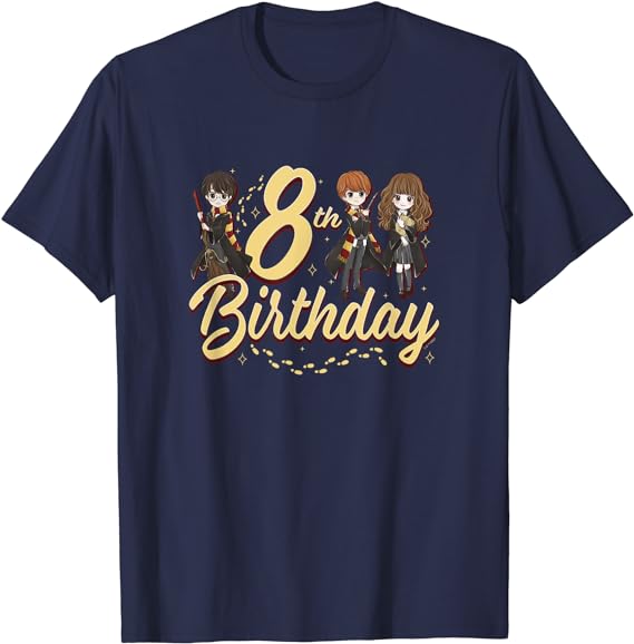 Harry Potter 8th Birthday Harry Hermione And Ron Chest Logo T-Shirt