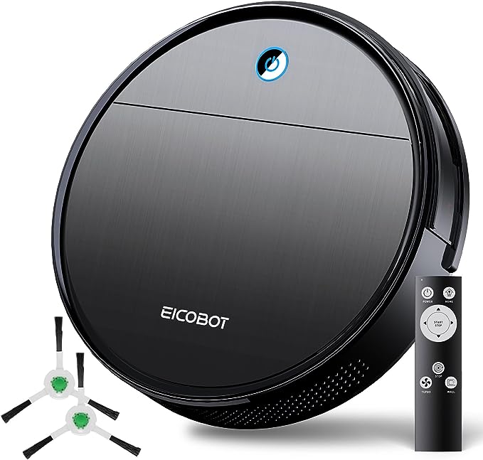 EICOBOT Robot Vacuum Cleaner, 2300Pa Strong Suction Power, Tangle-Free, Slim, Quiet, 120 Mins Runtime, Auto Self-Charging Robotic Vacuum Cleaner Ideal for Low Carpet, Pet Hair, Hard Floors, Black