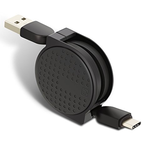Retractable USB C Cable, TITACUTE Type C to USB 3.0 Extension Charging Cable with Cord Winder USB Cable Organizer Data Sync Cord for OnePlus 3 Lumia 950 950XL Nexus 5x 6P Pixel Macbook Black