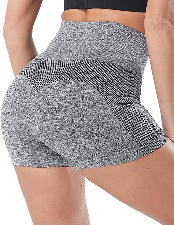 CHRLEISURE Women's Seamless Workout Yoga Shorts, High Waist Gym Shorts Running Athletic Compression Booty Shorts
