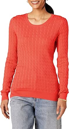 Amazon Essentials Women's Lightweight Long-Sleeve Cable Crewneck Sweater (Available in Plus Size)