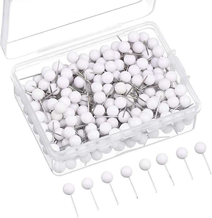 Map Tacks Push Pins Small Size 300 Packs (White, 1/5 Inch)