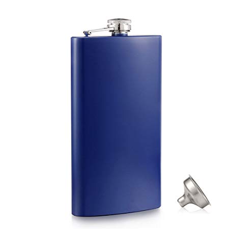 Menghao 12oz Steel Stainless Hip Flask Silver Liquor for Men Drinking of Alcohol Whiskey Gift for Men(Blue),with Funnel