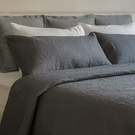 Mezzati Bedspread Coverlet Set Gray – Prestige Collection - Comforter Bedding Cover – Brushed Microfiber Bedding 3-Piece Quilt Set (Queen/Full, Gray)