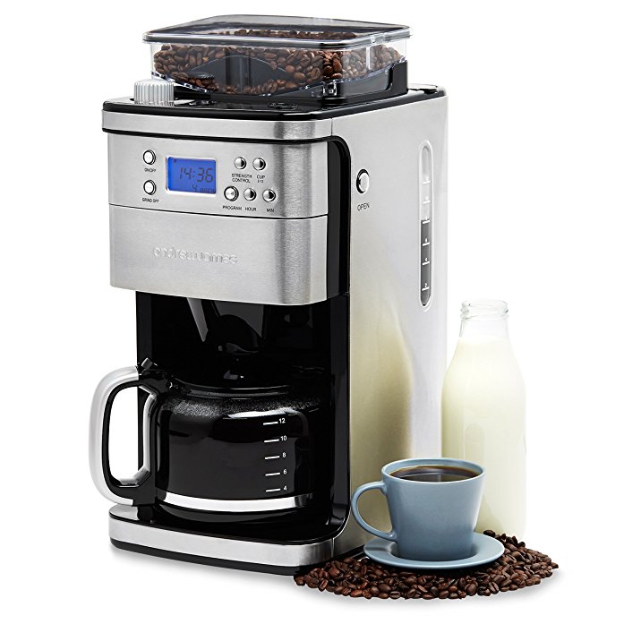 Andrew James Filter Coffee Machine with Integrated Bean Grinder, Strength Control & 24Hr Timer