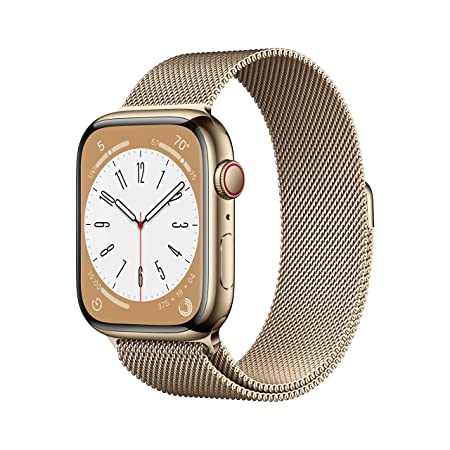 Apple Watch Series 8 GPS   Cellular 45mm Gold Stainless Steel Case with Gold Milanese Loop