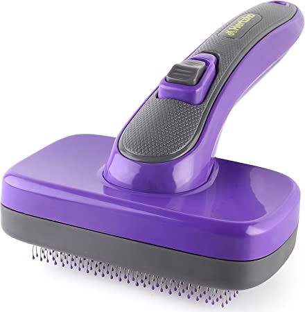 Hertzko Self Cleaning Slicker Brush with Plastic Tips for Sensitive Dogs and Cats. Gently Removes Loose Fur, Undercoat, Mats, and Tangled Hair. Safe and Painless for Your Pet. Small