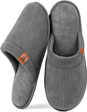 VeraCosy Men's Scuff Corduroy Slippers with Memory Foam Indoor Outdoor Rubber Sole