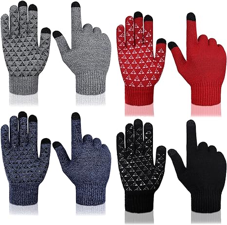 SATINIOR 4 Pairs Winter Gloves Warm Knit Gloves Touchscreen Anti Slip Silicone Gloves Soft Elastic Cuff Texting Gloves