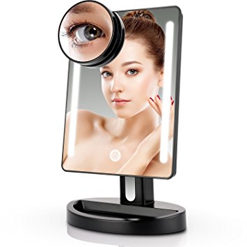 Miusco Lighted Makeup Mirror with 15X Magnification Suction Cup Pocket Mirror, Rectangle, USB and Battery Operated, Black