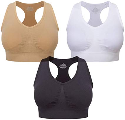 Lemef 3-Pack Seamless Sports Bra Wirefree Yoga Bra with Removable Pads for Women