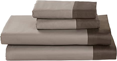 Rivet Color Block 100% Supima Cotton Bed Sheet Set, Full, Walnut / Mushroom