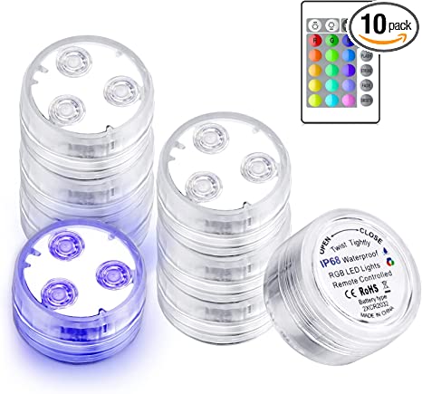 TTKTK Mini Submersible LED Pool Lights with Remote, 16 Colors Changing Underwater Lights Battery Operated, IP68 Waterproof Hot Tub Lights for Fountain Swimming Pool Aquariums Christmas Party-10 Pack