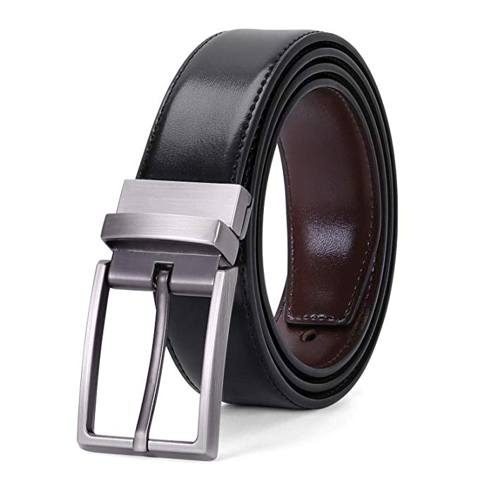 Men's Belt, Leather Reversible Belt for Men Black/Brown Dress Belt Rotate Buckle Gift Box