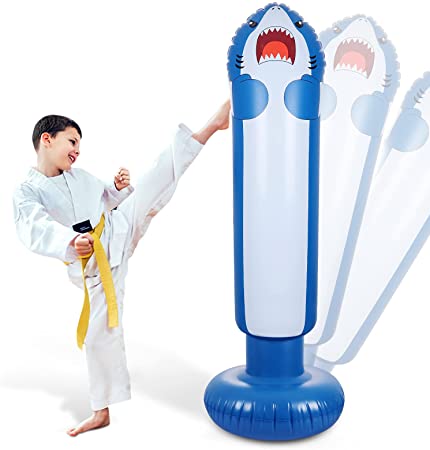 Inflatable Punching Bag for Kids - Shark Design Inflatable Boxing Bag, 63 inch PVC Kids Punching Bag Toy Gift for Age 3 Up Years Old Boys Girls