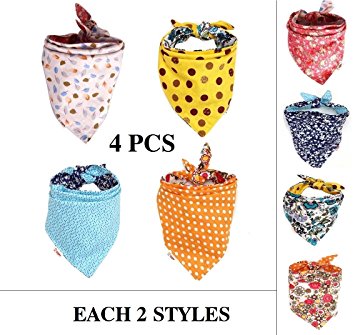 FUNPET 4 Pack Dog Bandana Triangle Bibs Bright Coloured Scarfs Accessories for Pet Cats and Baby Puppies