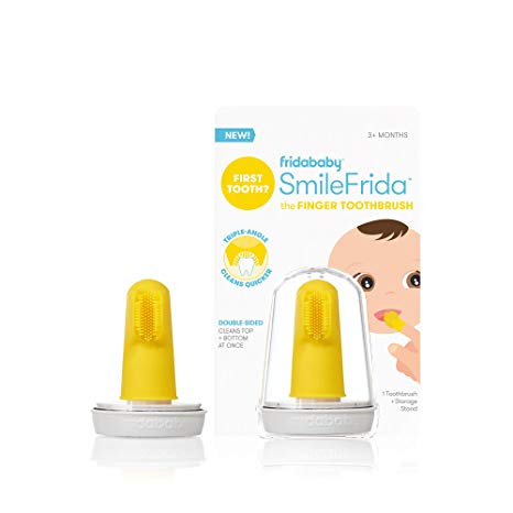 FridaBaby Baby's First Toothbrush with Case, Silicone, BPA-Free - SmileFrida The Finger Toothbrush by Fridababy, Cleans Teeth and Gums with Double-Sided Brush for Babies 3 Months and up