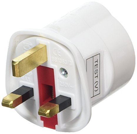 Amos Schuko Style Socket European 2-Pin to UK 3-Pin AC Mains Power Travel Visitor Adaptor - White