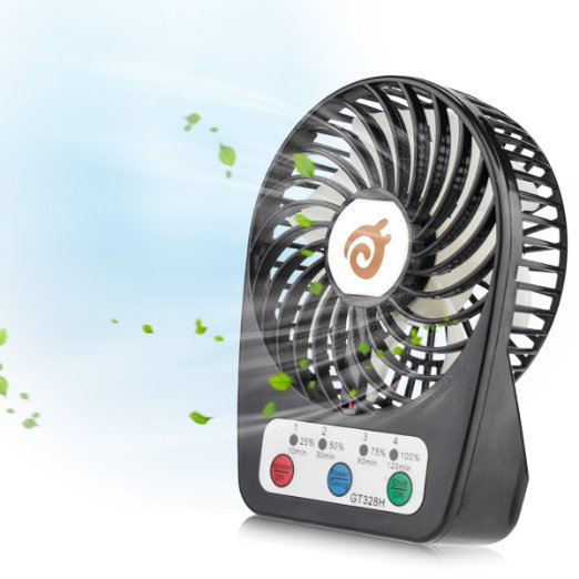 D-FantiX 3-inch Mini Portable Fan 4 Speeds Rechargeable Personal Fan Small Handheld Fan with Timing Function Battery Operated / USB Powered for Home and Office (Black)