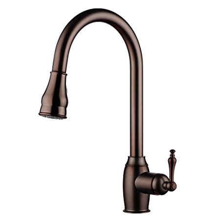 Oil Rubbed Bronze;1-hole Brass Pull-down Kitchen Sink Faucet with 360 Degree Magnetic Sprayer; 1- handle Kitchen Faucet; Excellent Finish, Nylon Hose, and Docking System
