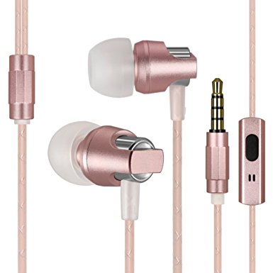 KingYou High Performance Tangle Free Metal Earbuds Rich Bass Corded Premium Quality Noise Isolating In-ear Headphone with Mic for iPhone Android Smartphones(Rose Gold)