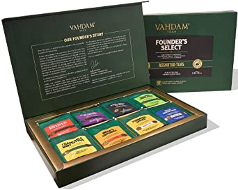 VAHDAM, Founder's Select- Assorted Tea Bag Sampler - 8 Tea Flavors, 40 Tea Bags Gift Set | OPRAH's Favorite Tea | Exotic & Premium Taste | Gift Ideas for Father's Day | Father's Day Special