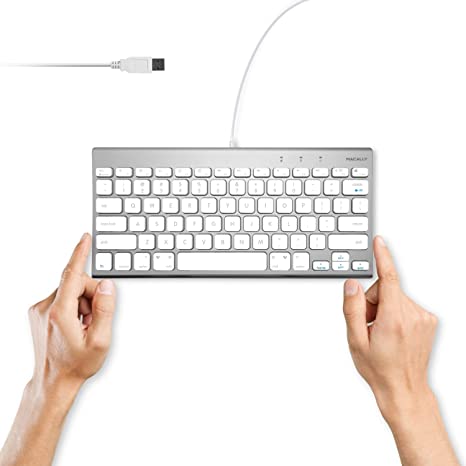 Macally USB Wired Keyboard for Mac and PC - Space Saving Compatible Apple Keyboard with Elegant Small Aluminum Design with 78 Keys, 13 Shortcuts, and LED Indicators - Travel Friendly Portable Keyboard