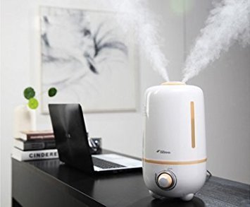 Deerma ® Ultrasonic 1.2 Gallon (4L / 4000 ML) Cool Mist Air Humidifier Purifier & Aromatherapy Essential Oil Diffuser with Dual 360 Degree Rotatable Nozzle For Household Office Home (White, Large Capacity)